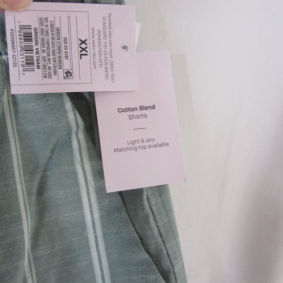 Auden Pajama Set 2 pc. Sage Green White Striped Shorts Button Down Size XXL NWT - Picture 10 of 13